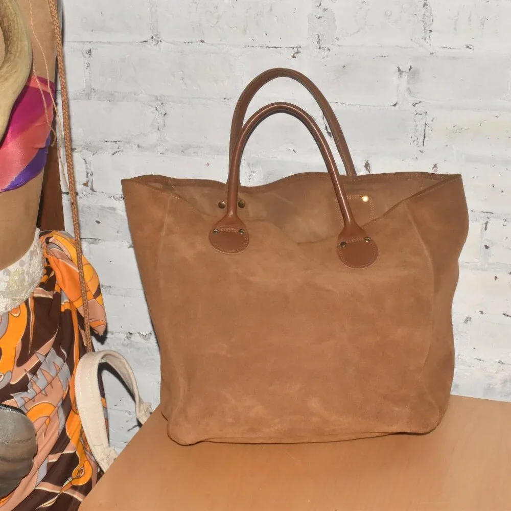 1980’s Vintage BROOKSTONE Peterborough, New Hampshirt Suede Leather Tote Bag - Picture 2 of 9